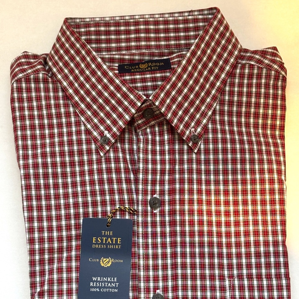 THE ESTATE CLUB ROOM RED PLAID MENS BUTTON DOWN DRESS SHIRT SIZE 17 34/35